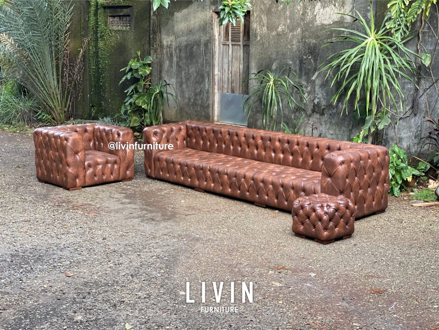 Sofa Tamu Set Chester Kulit Oscar Klasik Mewah
