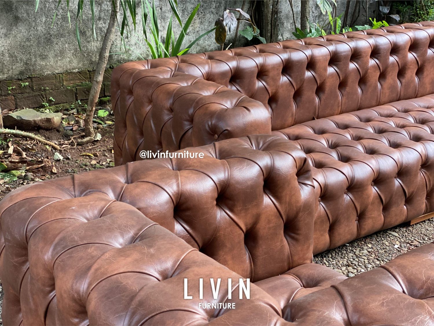 Sofa Tamu Set Chester Kulit Oscar Klasik Mewah