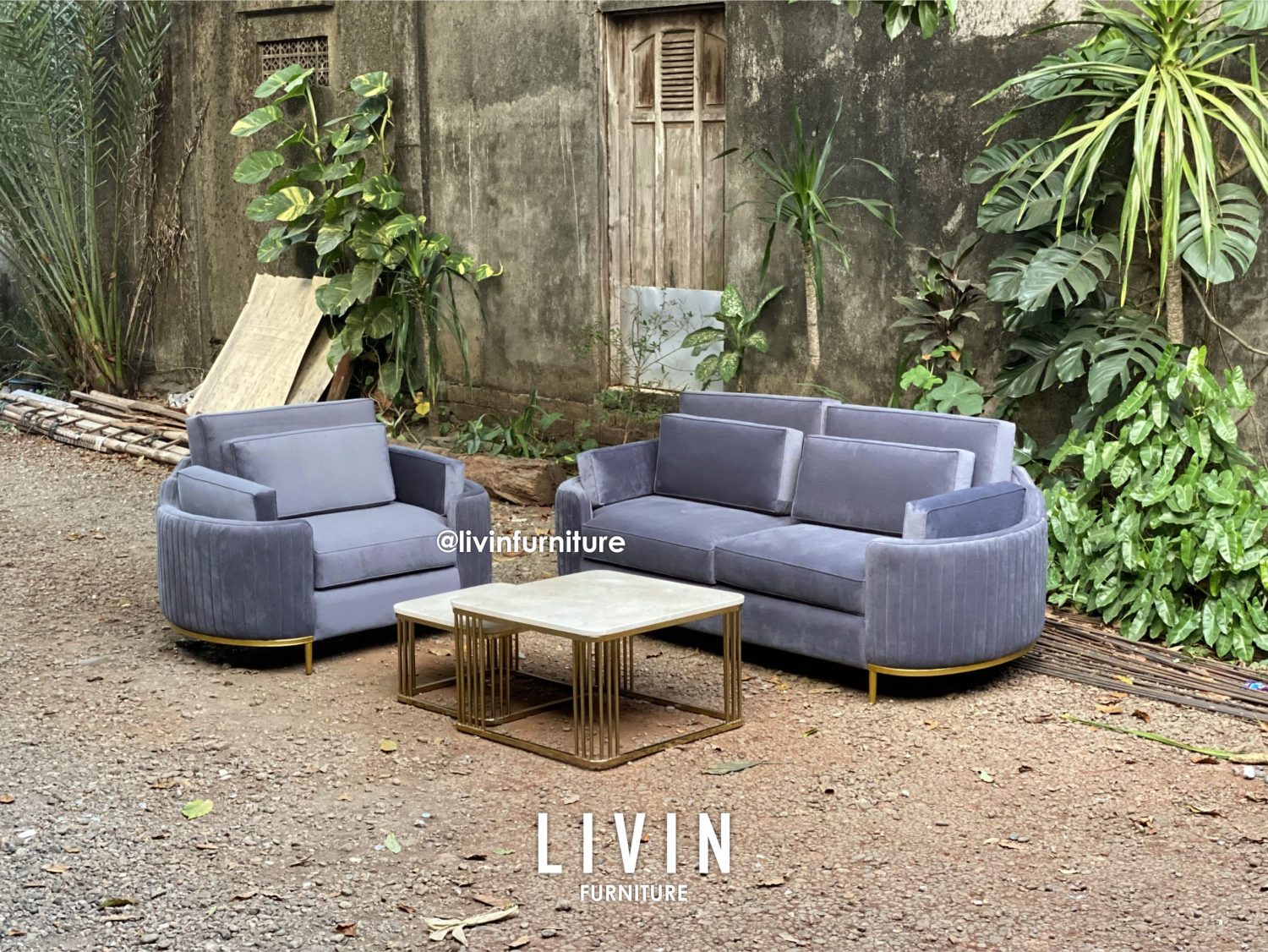 Sofa Tamu Set Modern Meja Stainless Marmer