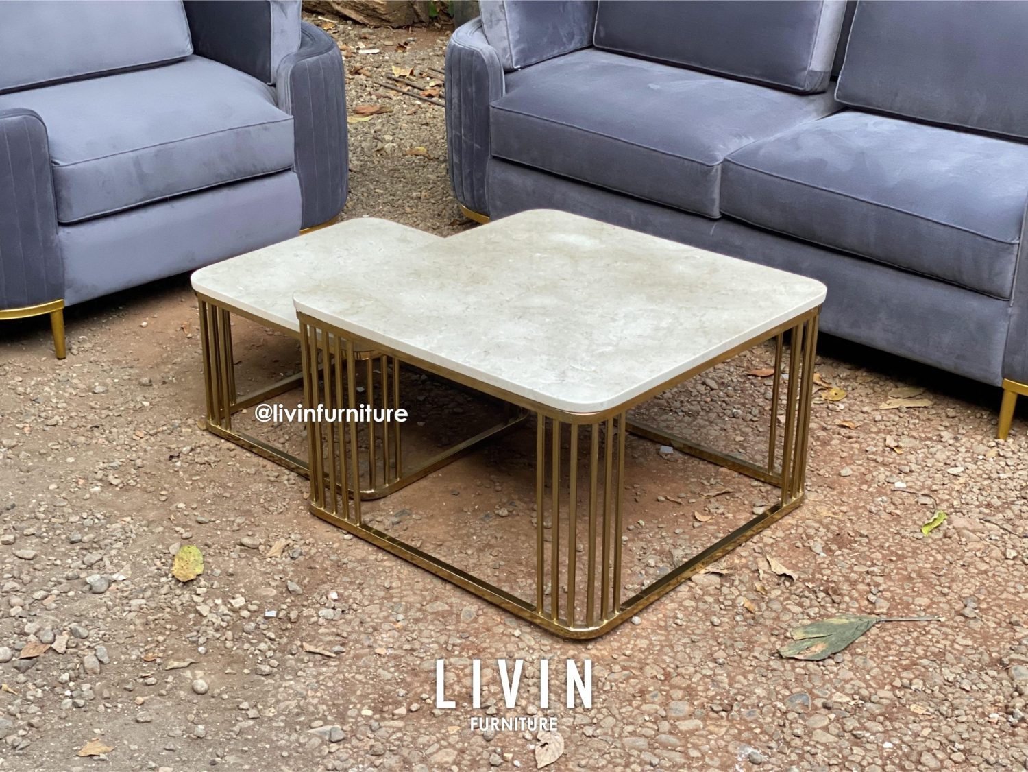 Sofa Tamu Set Modern Meja Stainless Marmer