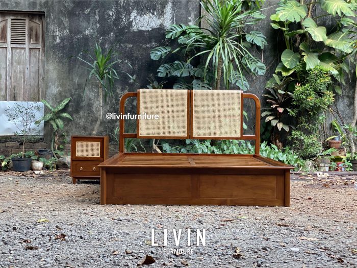 Tempat Tidur Set Jati Rotan Klasik Minimalis