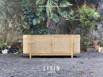 Meja TV Oval Jati Rotan Modern