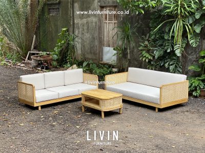 Kursi Sofa Tamu Set Minimalis Jati Rotan Bleaching