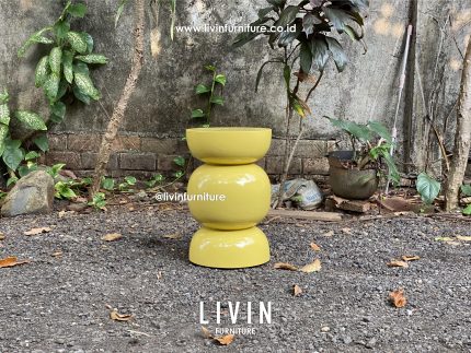 Meja Kopi Kuning Jati Solid Bulat Modern Minimalis