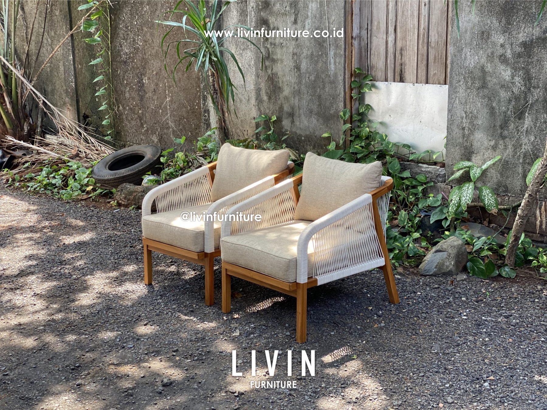Kursi Sofa Single Seater Jati Tali Rope Modern Mewah Minimalis