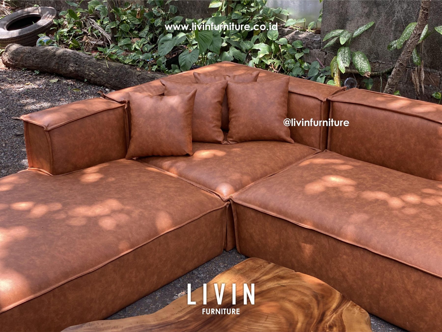Sofa Leter L Meja Trembesi Mewah Modern Minimalis