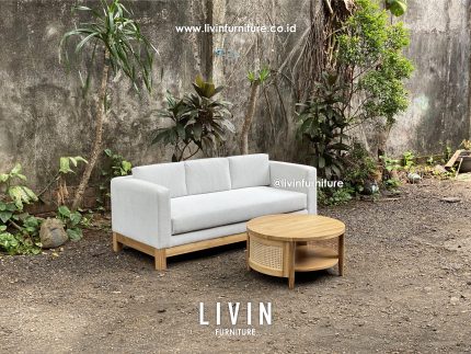 Sofa Tamu Set Meja Jati Rotan Bulat Modern Minimalis