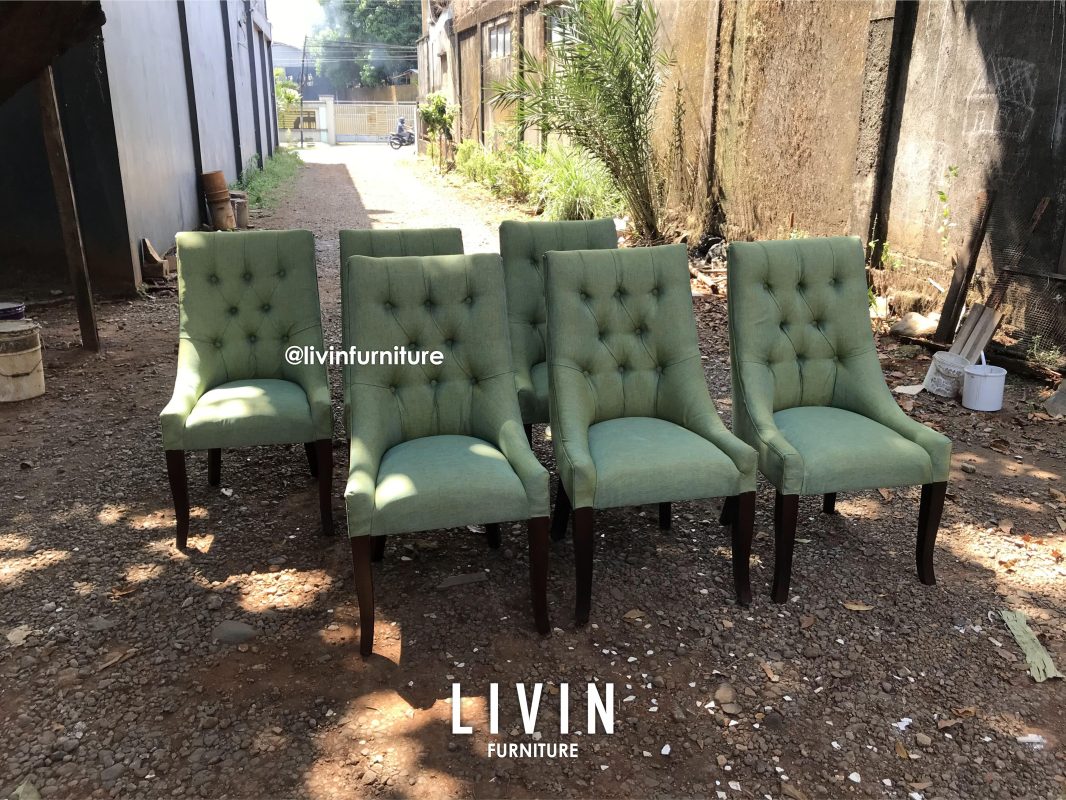 Kursi Makan Jati Sofa Hijau Modern Minimalis