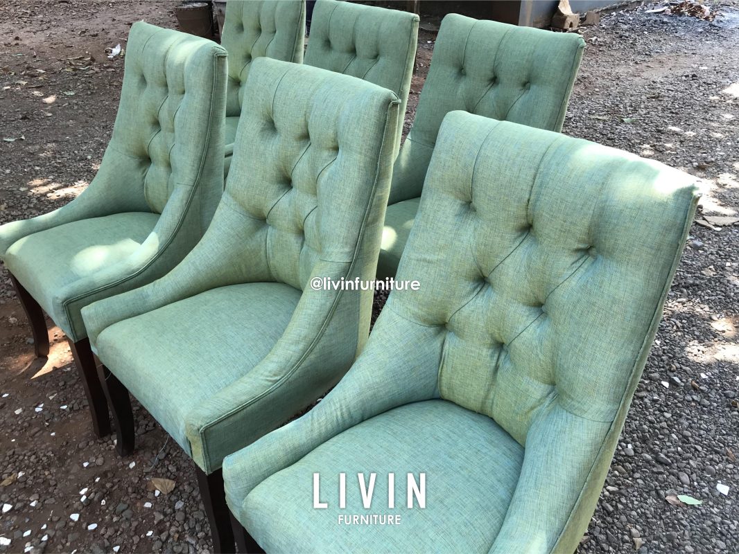 Kursi Makan Jati Sofa Hijau Modern Minimalis