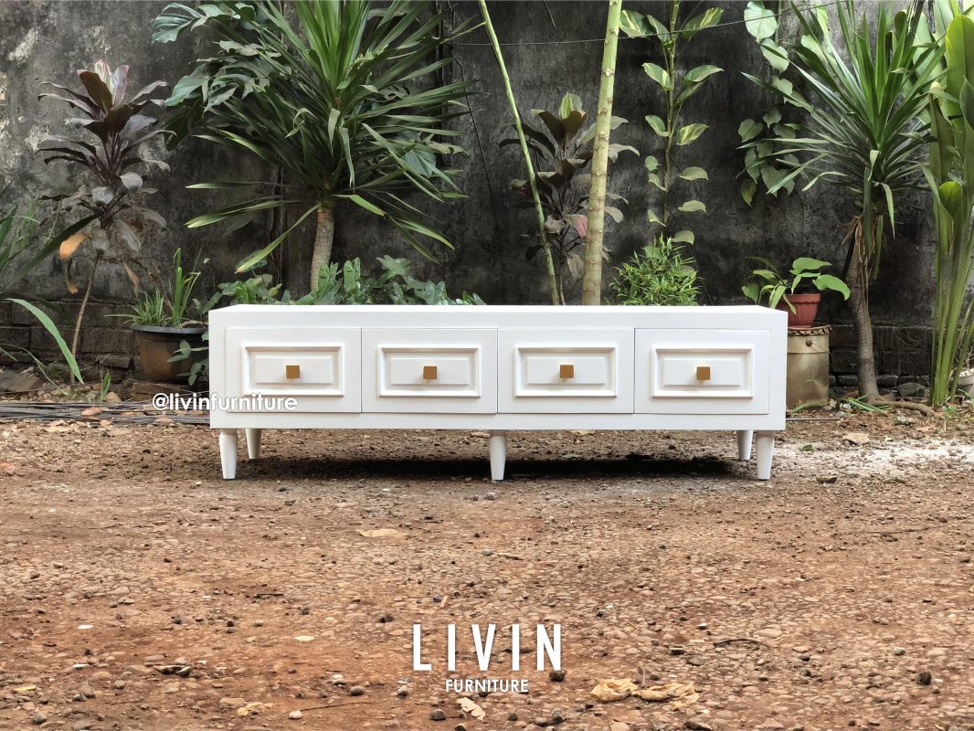 Meja TV Putih Duco Minimalis 4 Laci Modern