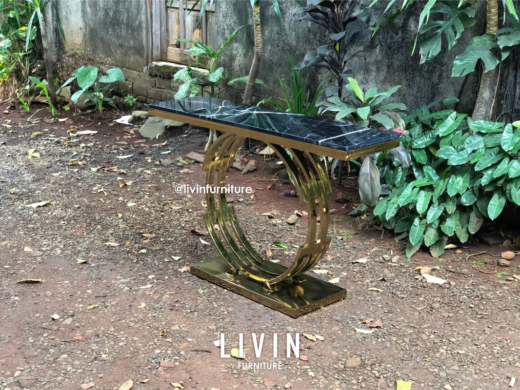Meja Konsol Stainless Gold Marmer Hitam Modern Mewah
