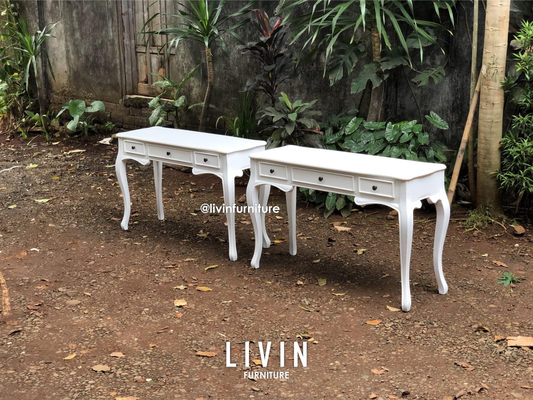 Meja Belajar Klasik Duco Putih 3 Laci Minimalis