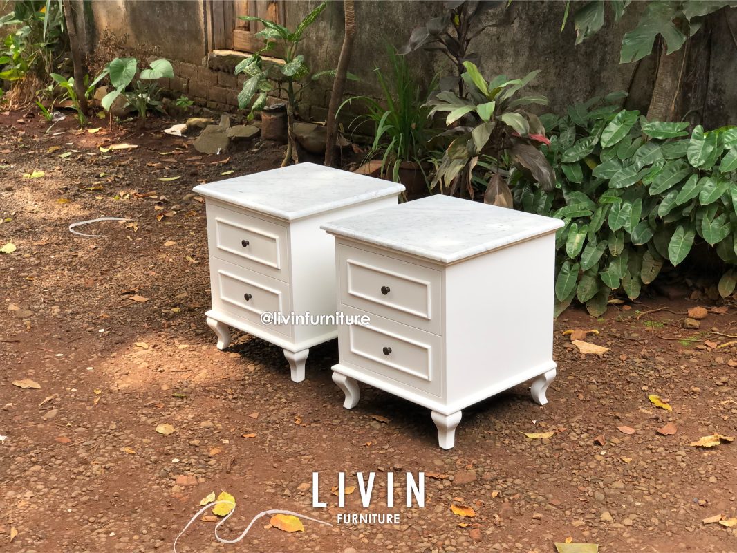 Nakas Duco Putih Marmer 2 Laci Modern Mewah