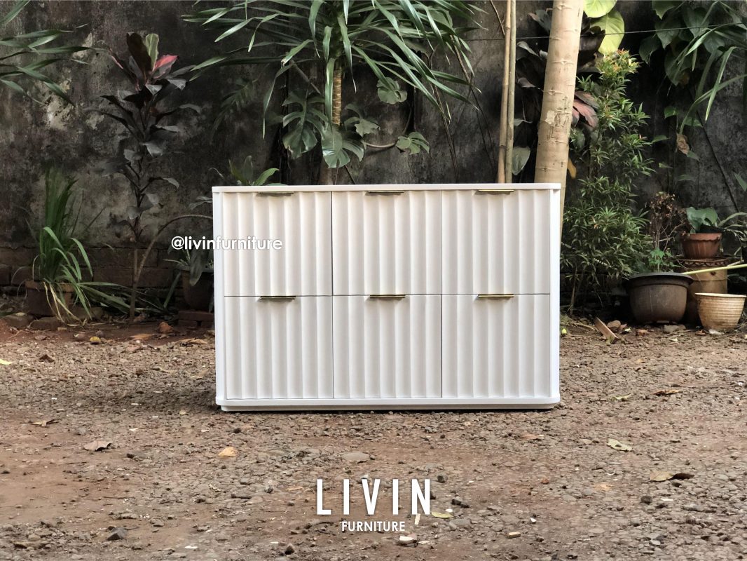 Bufet Salur Duco Putih 6 Laci Modern Minimalis
