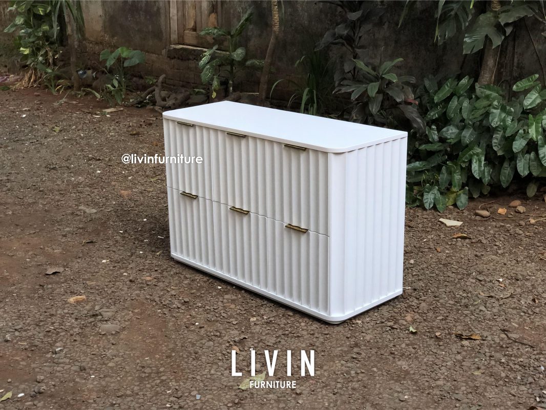 Bufet Salur Duco Putih 6 Laci Modern Minimalis