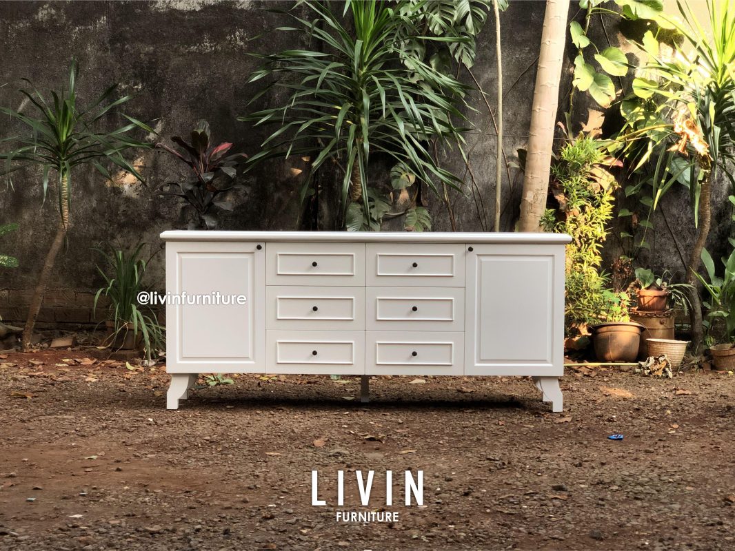 Bufet Duco Putih 6 Laci 2 Pintu Modern Minimalis