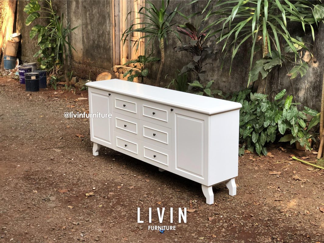 Bufet Duco Putih 6 Laci 2 Pintu Modern Minimalis