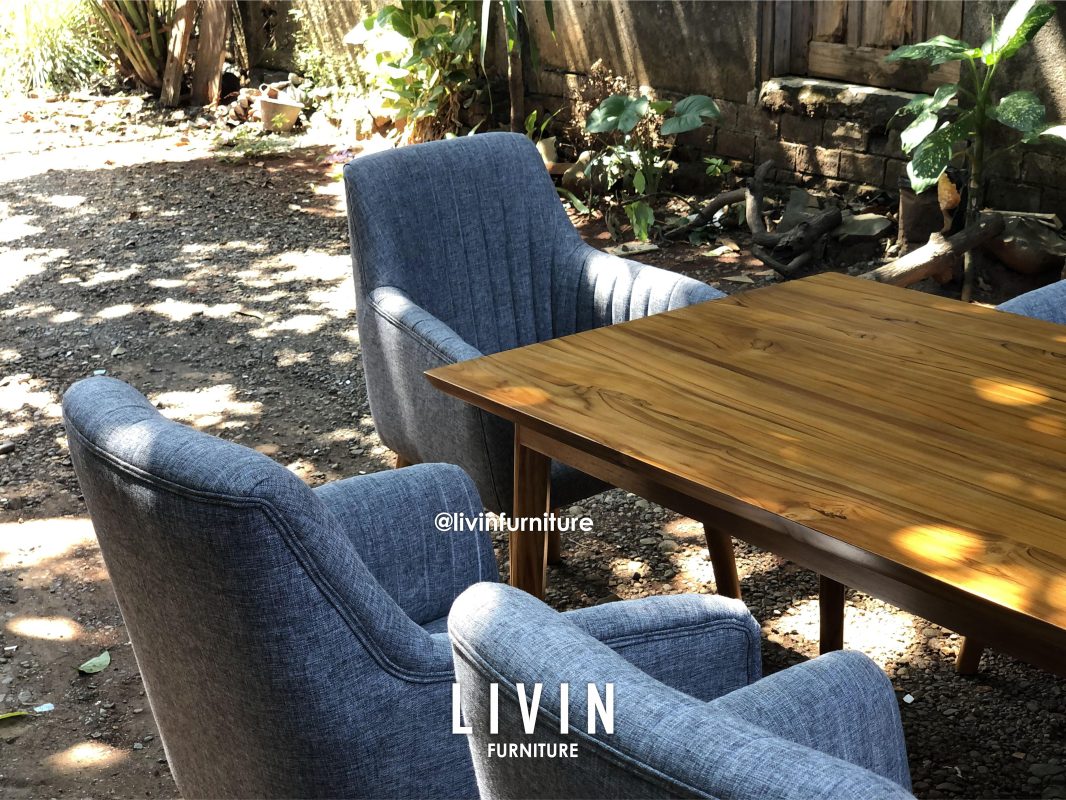 Meja Makan Jati 6 Kursi Sofa Abu Abu Modern