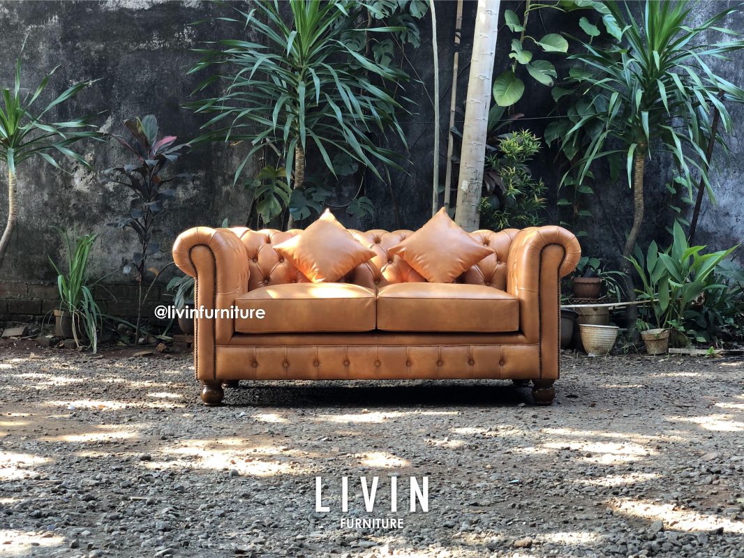 Sofa Chesterfield 2 Seater Orange Jati Modern Mewah