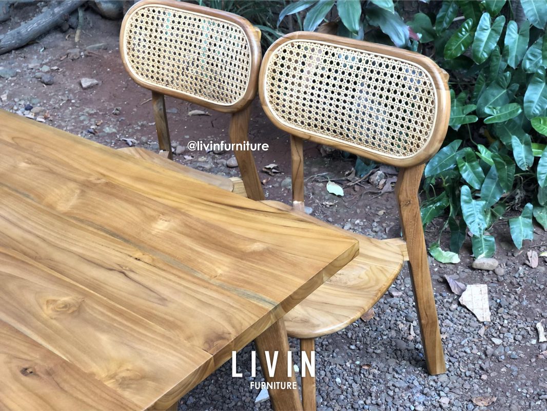 Meja Makan Jati Rotan 4 Kursi Klasik Minimalis