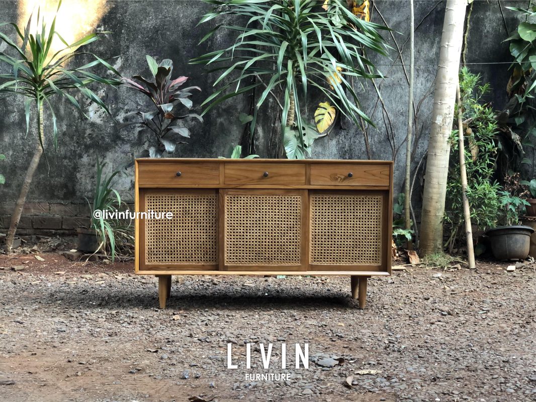 Bufet Jati Rotan 3 Pintu 3 Laci Klasik Minimalis