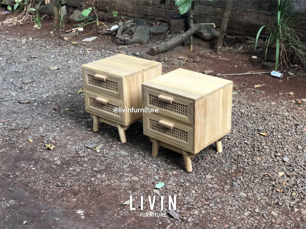 Nakas Jati Rotan 2 Laci Japandi Modern Minimalis