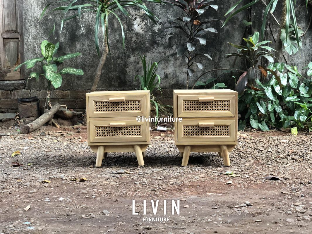 Nakas Jati Rotan 2 Laci Japandi Modern Minimalis