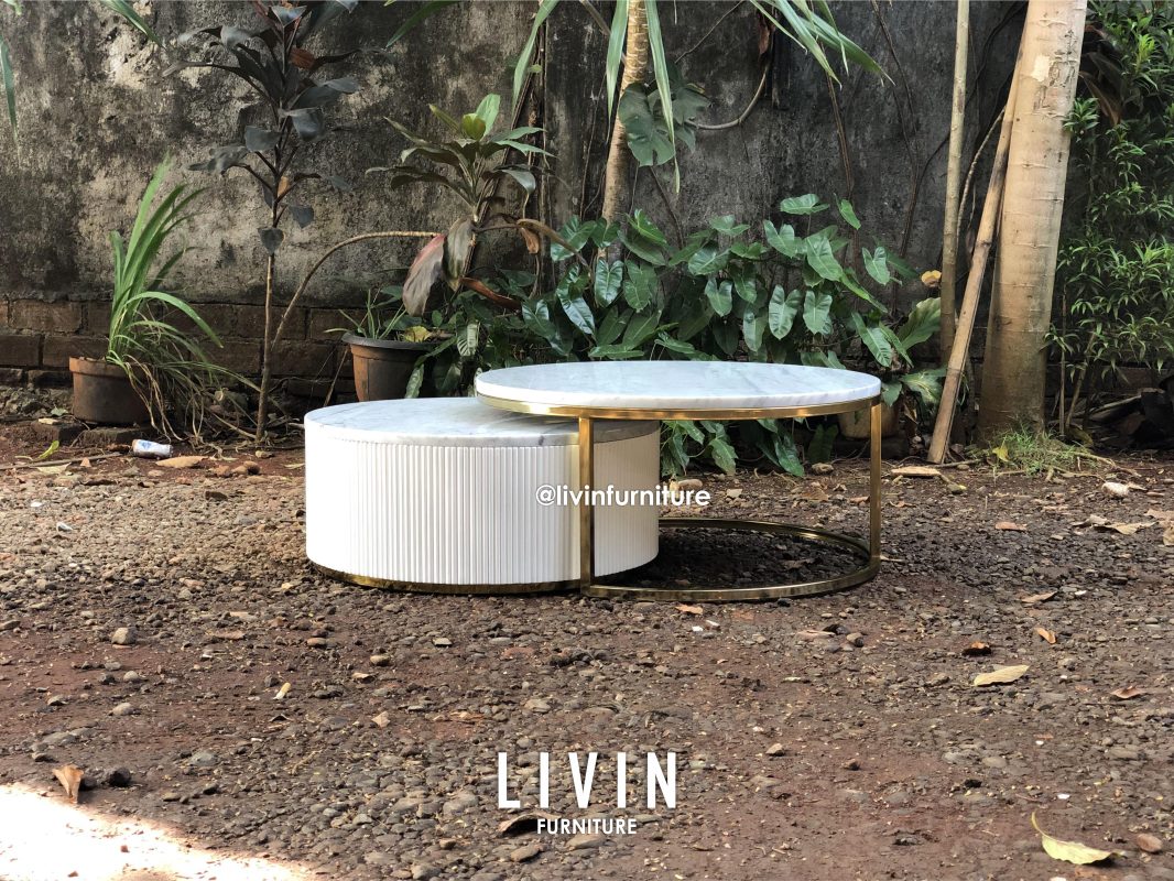 Meja Tamu Duco Putih Stainless Marmer Modern Minimalis