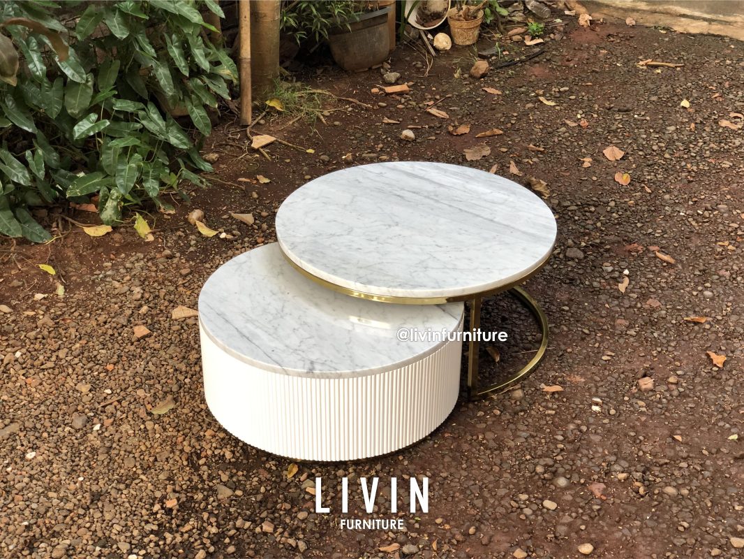 Meja Tamu Duco Putih Stainless Marmer Modern Minimalis