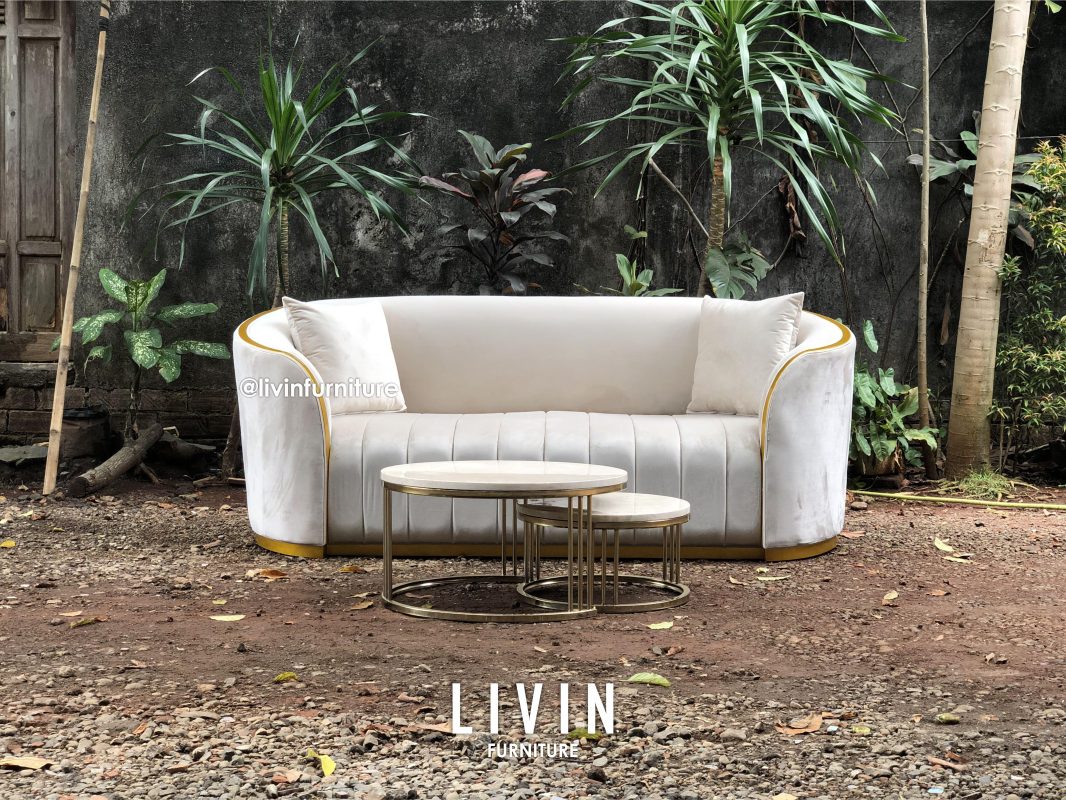 Sofa Tamu 3 Seater Meja Stainless Marmer Modern Mewah