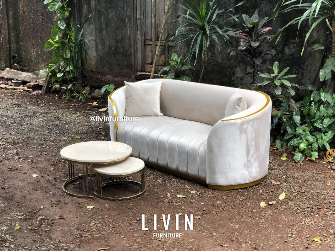 Sofa Tamu 3 Seater Meja Stainless Marmer Modern Mewah