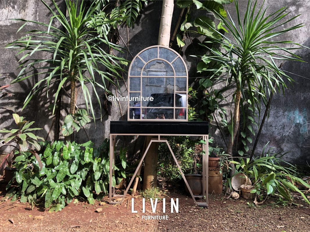 Meja Konsol Besi Kaca Cermin Modern MInimalis