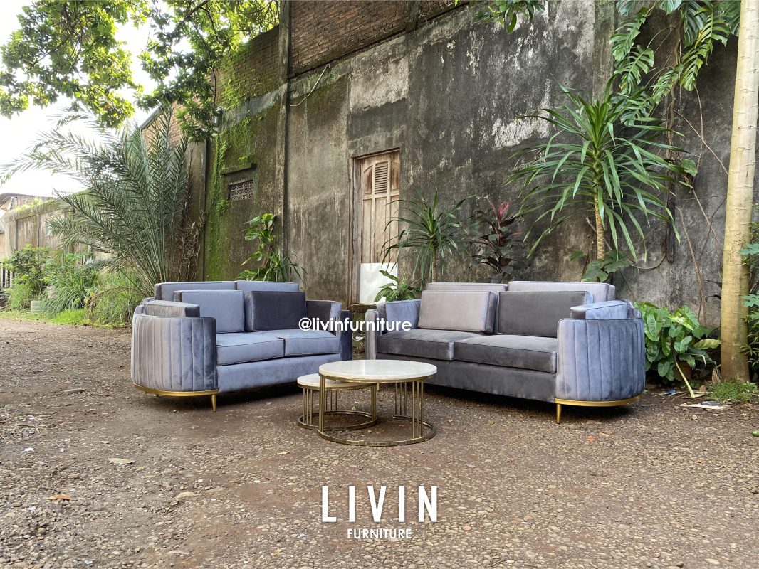 Sofa Tamu Set Abu Abu 32 Meja Stainless Modern Mewah