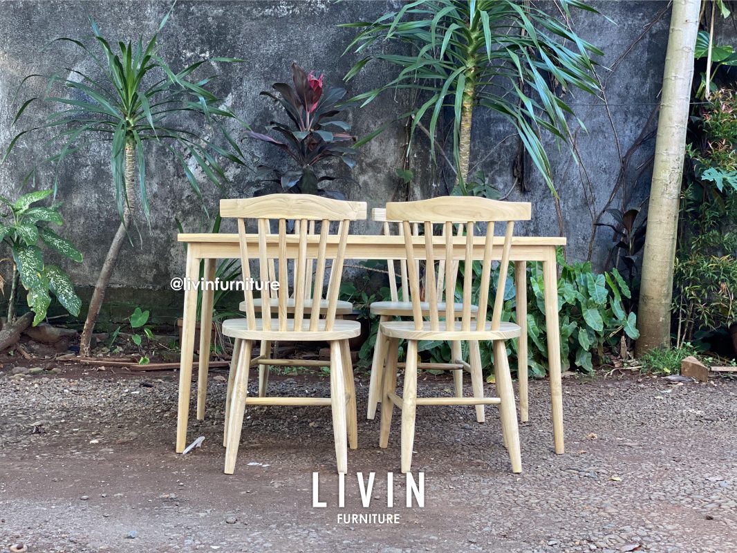 Meja Makan 4 Kursi Jati Jari Jari Japandi Modern Minimalis