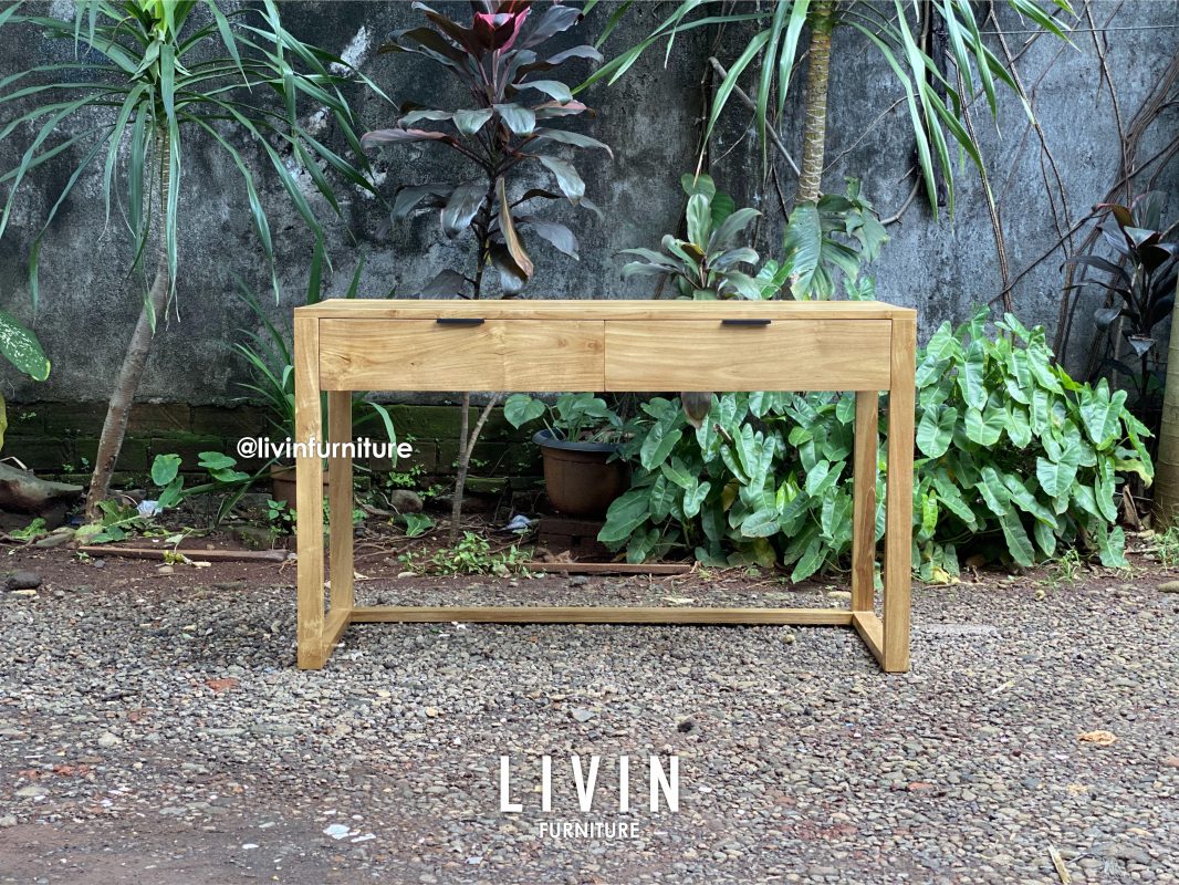 Meja Kerja Jati 2 Laci Modern Minimalis