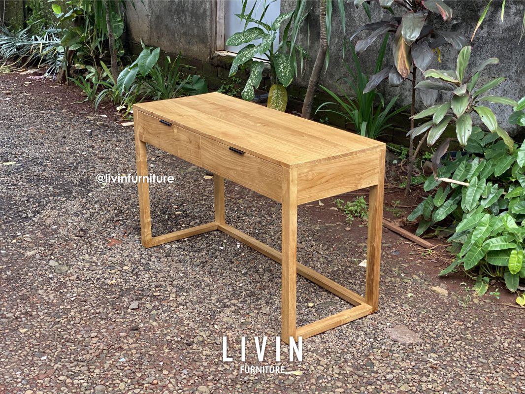 Meja Kerja Jati 2 Laci Modern Minimalis