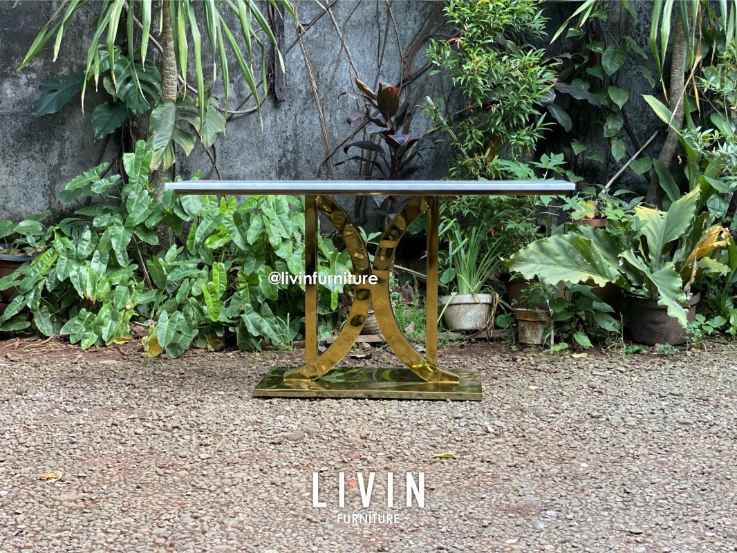 Meja Konsol Stainless Gold Marmer Cararra Mewah