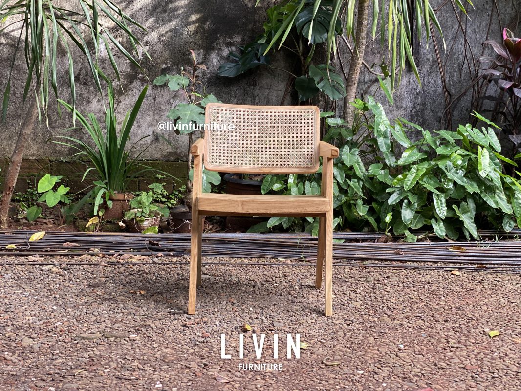 Kursi Makan Jati Sandaran Rotan Modern Minimalis