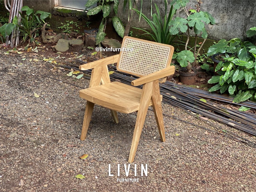Kursi Makan Jati Sandaran Rotan Modern Minimalis
