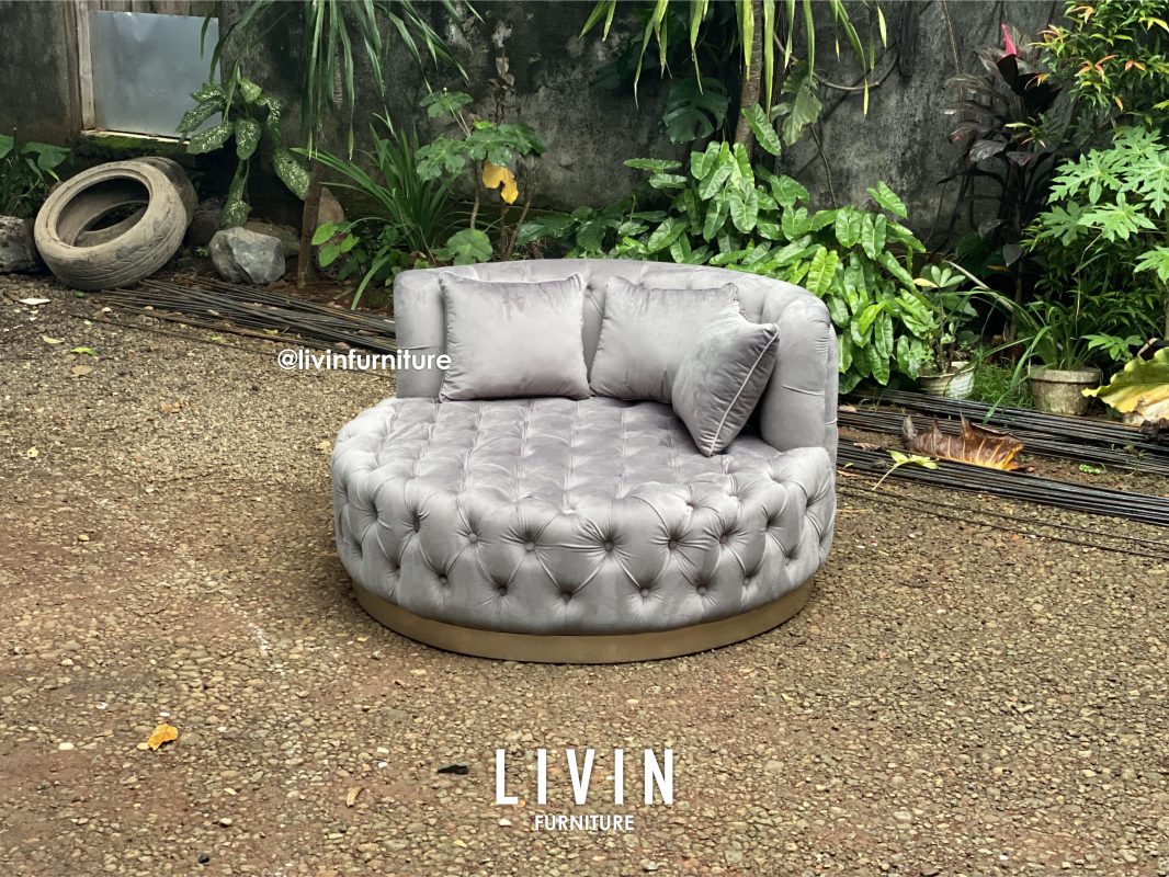 Sofa Stool Bulat Bundar Abu Abu Modern Minimalis