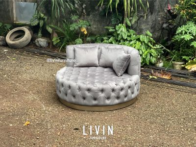 Sofa Stool Bulat Bundar Abu Abu Modern Minimalis