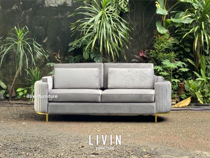 Sofa Tamu 3 Seater Abu Abu Kaki Stainless Modern Minimalis