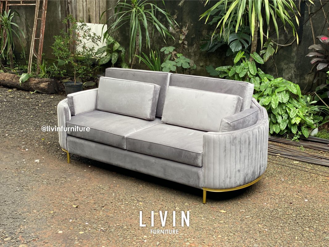 Sofa Tamu 3 Seater Abu Abu Kaki Stainless Modern Minimalis