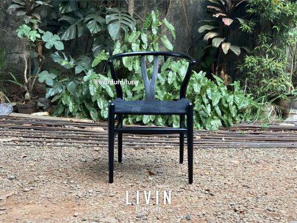 Kursi Makan Jati Hitam Dudukan Tali Rope Modern Minimalis