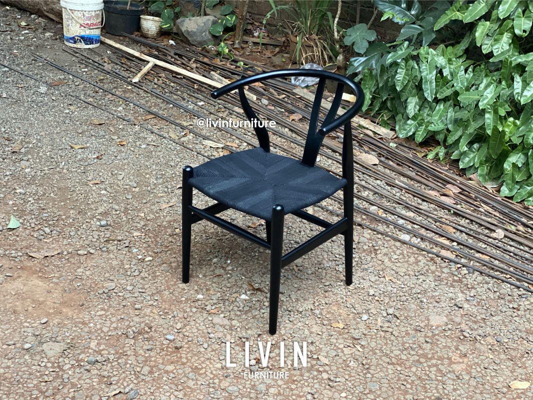 Kursi Makan Jati Hitam Dudukan Tali Rope Modern Minimalis