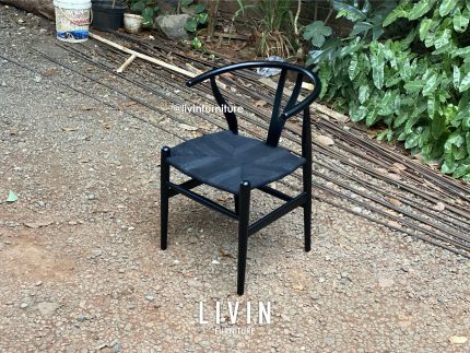 Kursi Makan Jati Hitam Dudukan Tali Rope Modern Minimalis