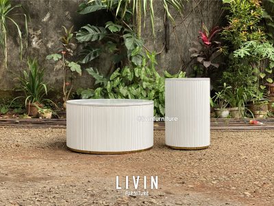 Meja Tamu Bulat Salur Putih Marmer Cararra Modern Mewah