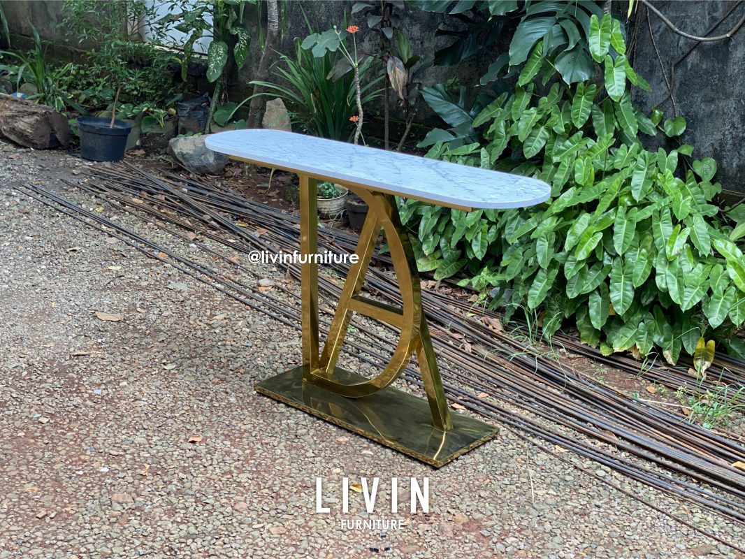 Meja Foyer Stainless Marmer Mewah Modern Minimalis