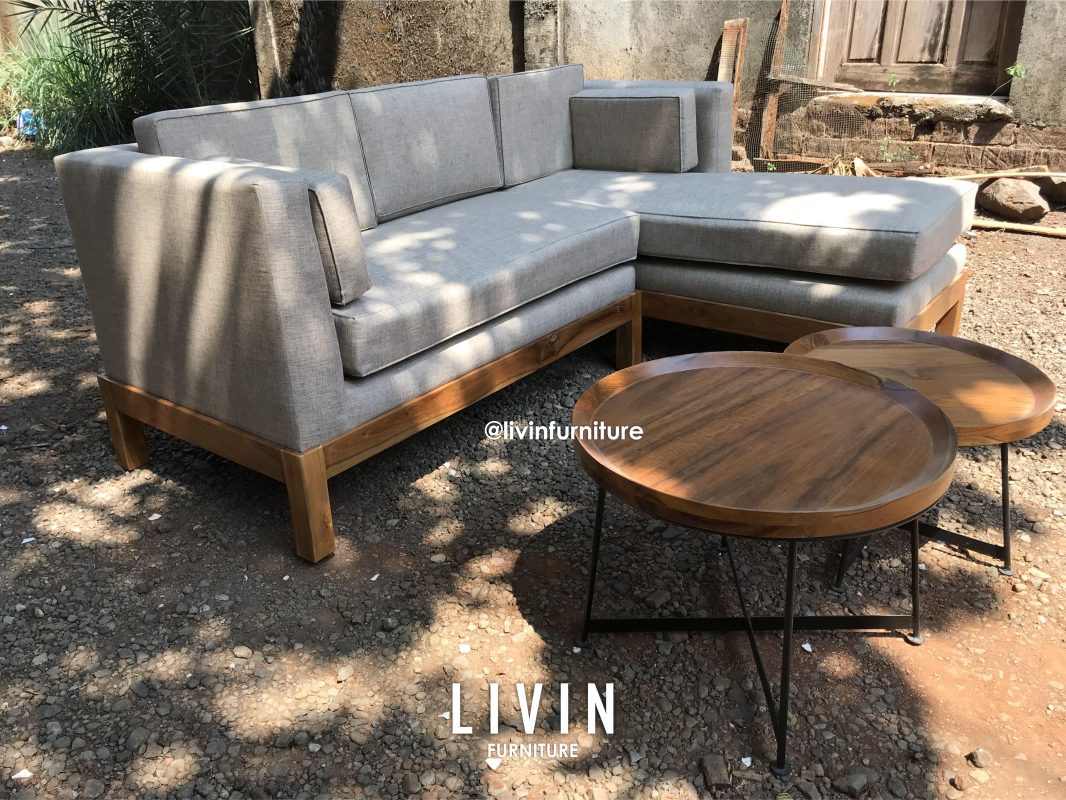 Sofa Tamu Sudut Jati Meja Bulat Modern Minimalis