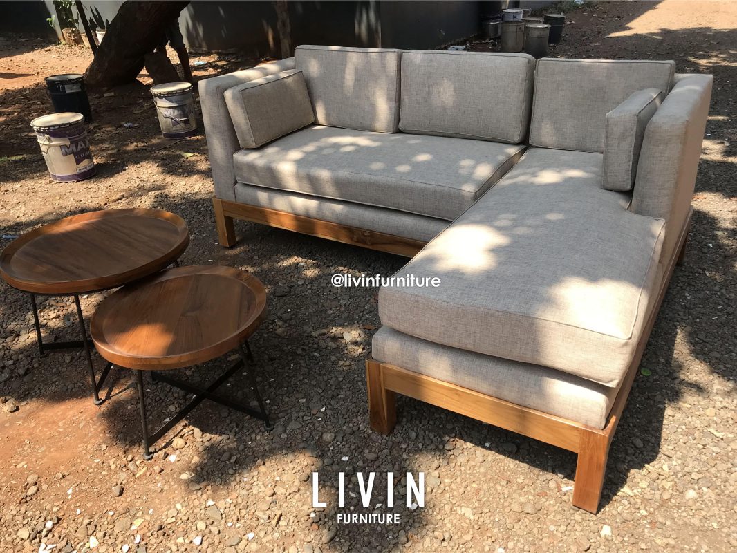 Sofa Tamu Sudut Jati Meja Bulat Modern Minimalis